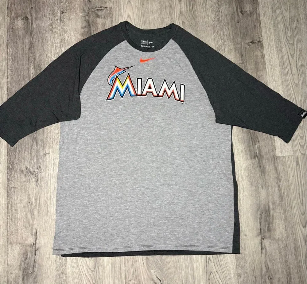 Nike Miami Marlins three-quarter sleeve raglan shirt XXL